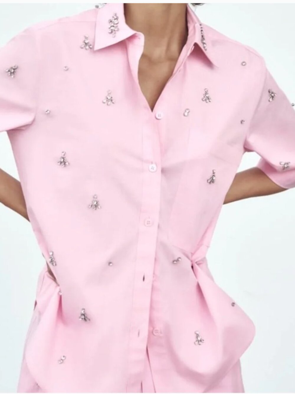 Zara Embellished Pink Button-Up Shirt